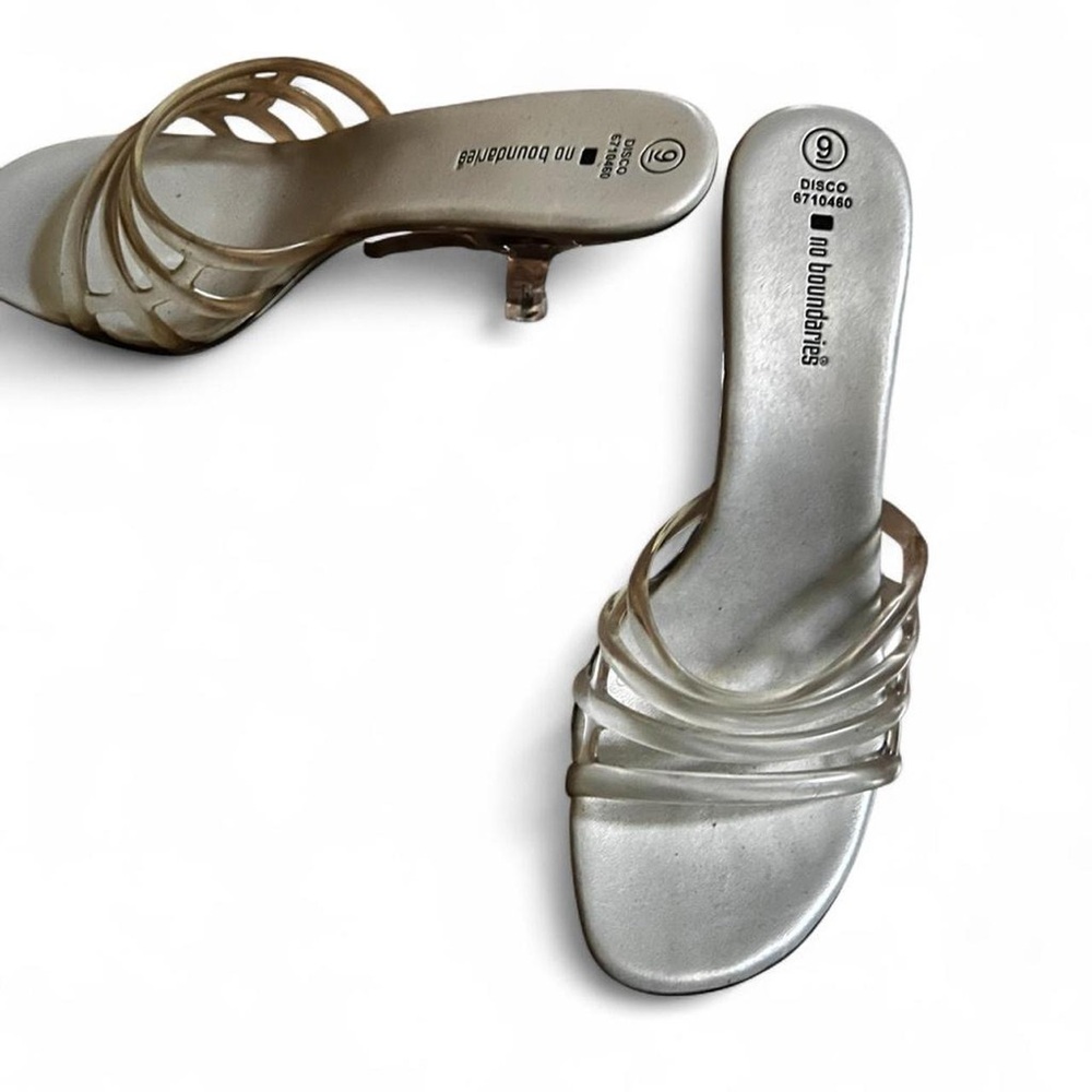 No Boundaries Y2K Silver Disco Lucite Heels US 9